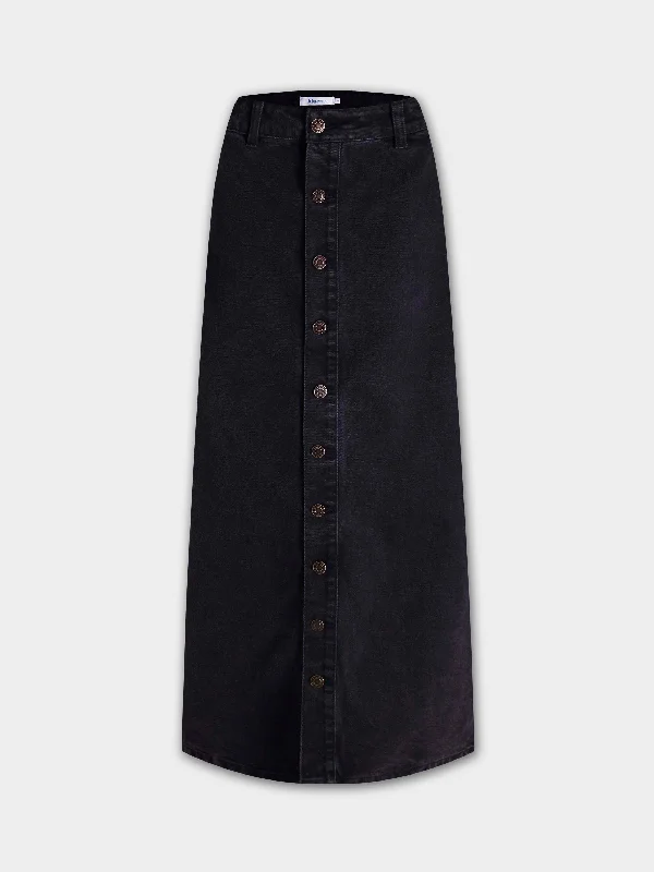 Button Down Straight Denim Skirt