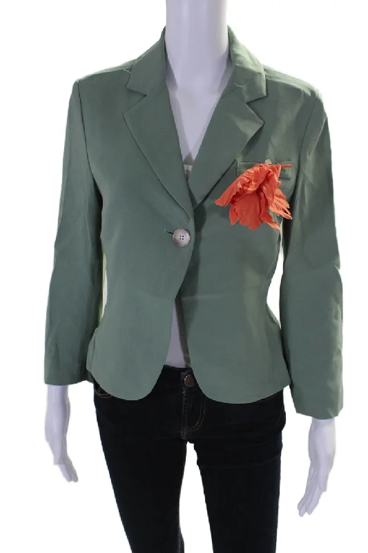 Rosie Assoulin Womens Double Faced Georgette Silk Oh Baby Blazer Jacket Sage 10