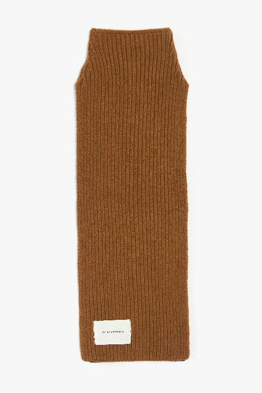 Knitted Polo Neck Scarf In Camel-Navy