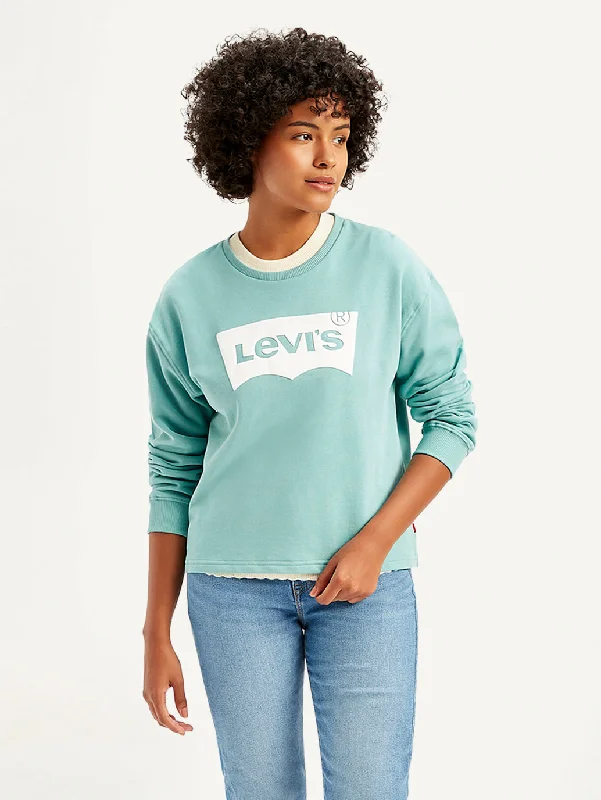 Women's Brand Logo Turquoise Crew Neck Sweatshirt